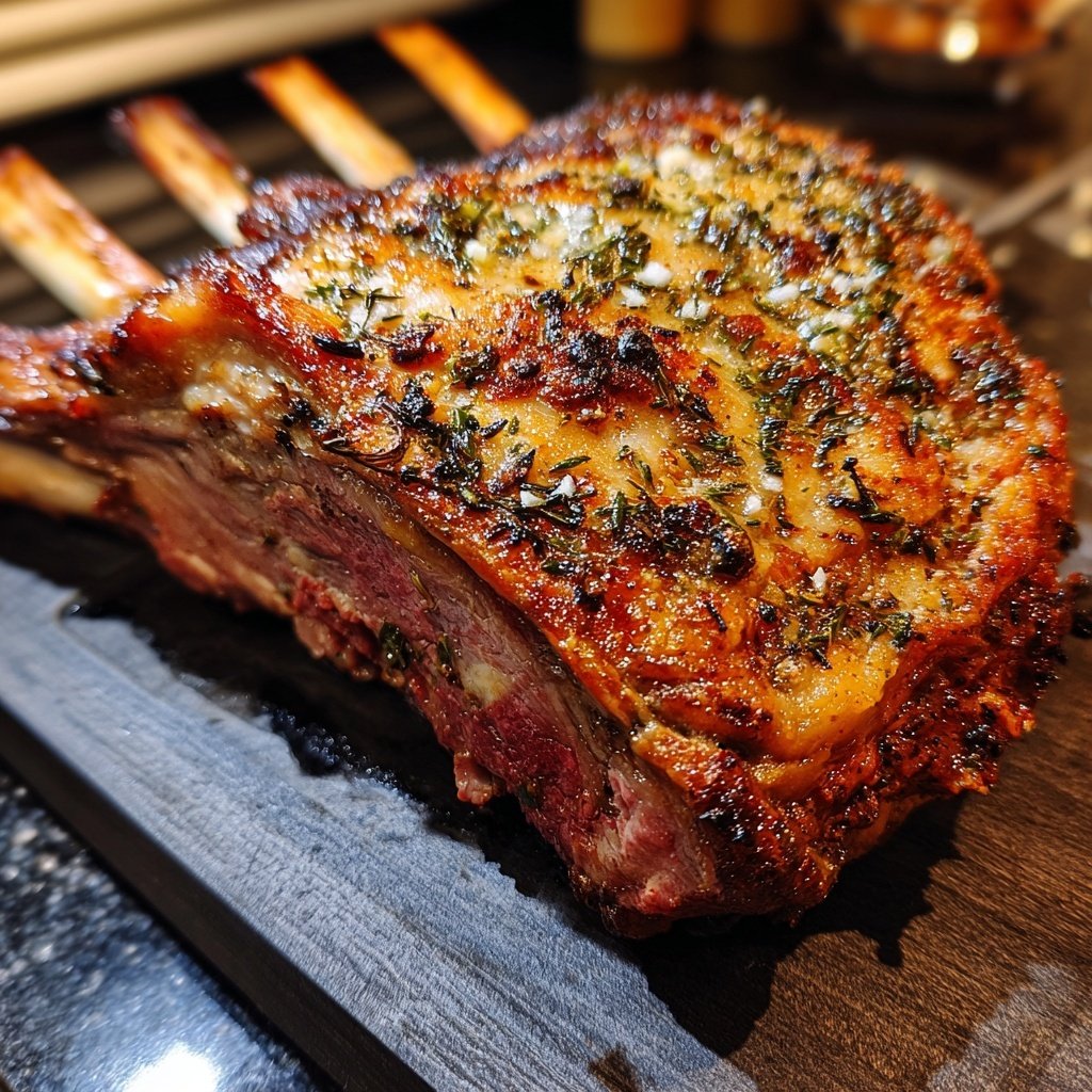 Prime Rib mit Knoblauch Kräuter Kruste
