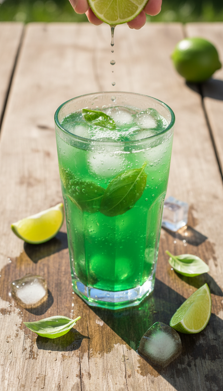 Basilikum Limonade mit Sprudel
