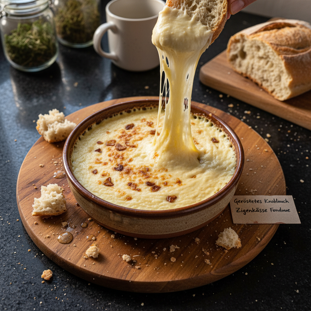 Geröstetes Knoblauch Ziegenkäse Fondue