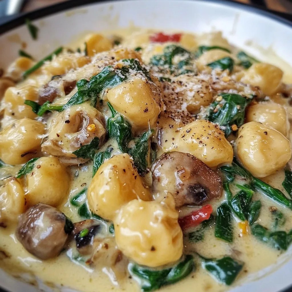 Gnocchi mit Pfanne Mit Spinat & Pilzen
