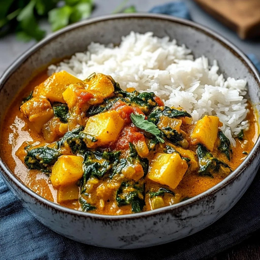 Veganes Süßkartoffel-Curry mit Grünkohl