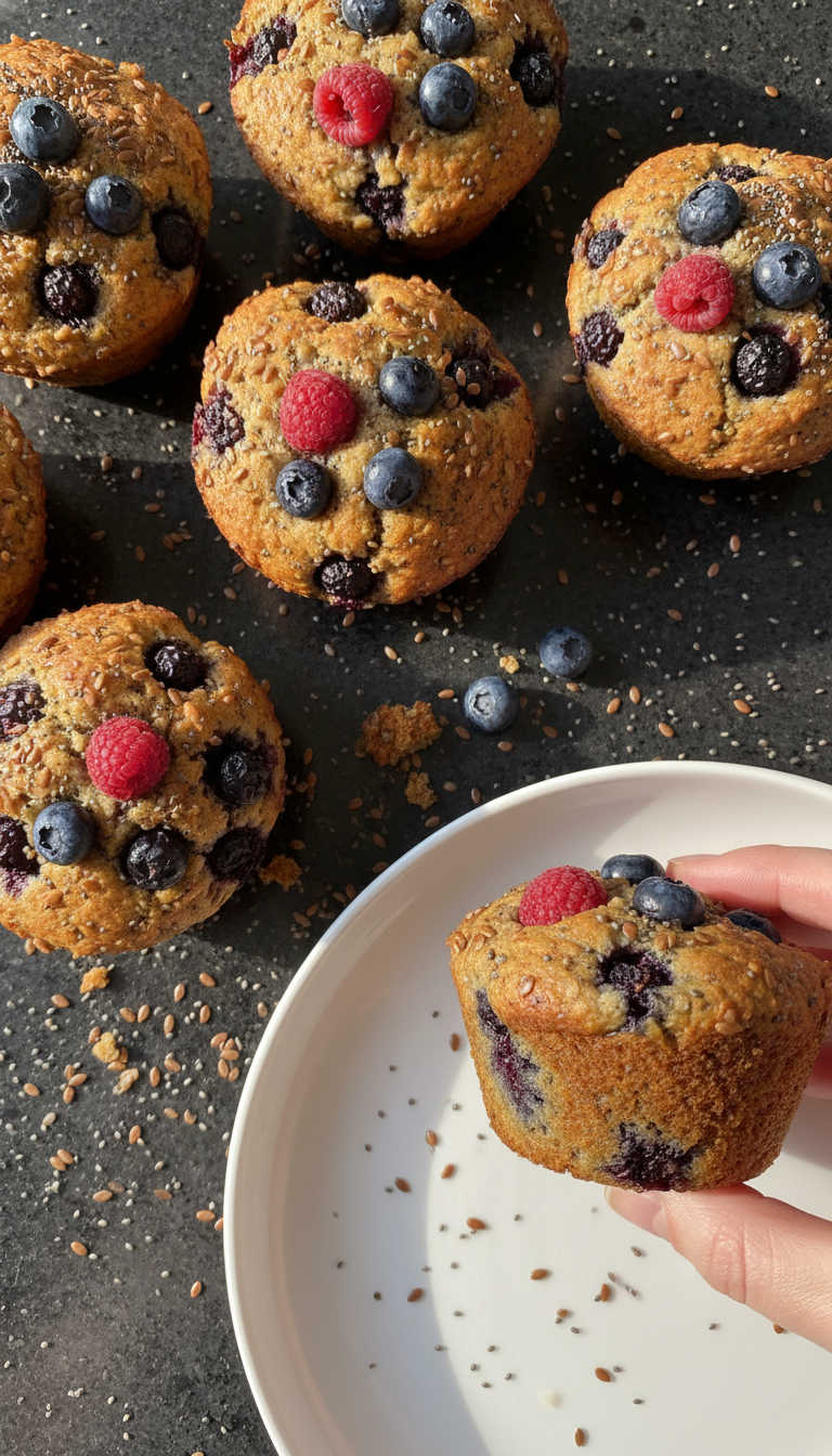 Gesunde Muffins mit Leinsamen und Beeren