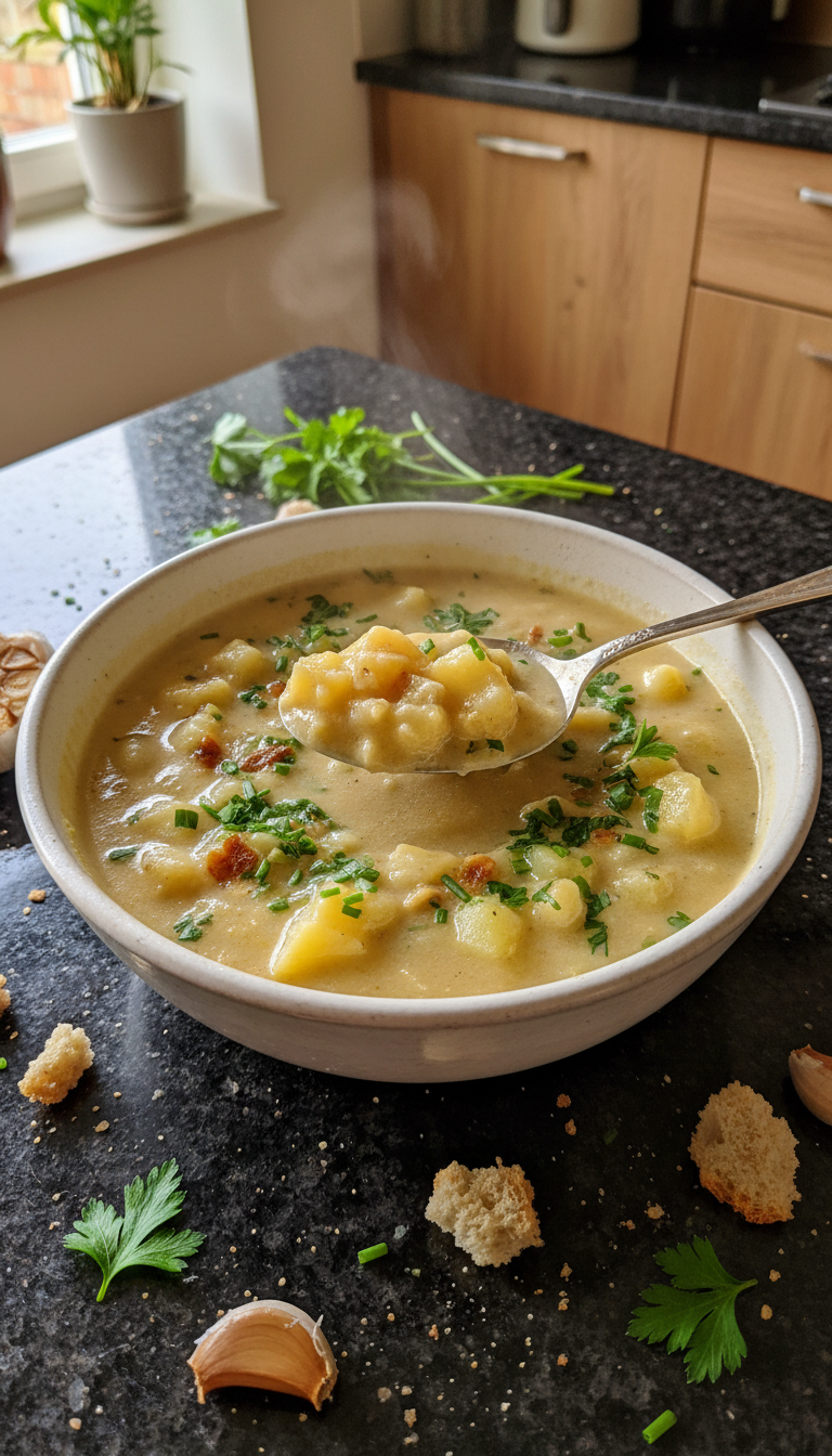 Geröstete Knoblauch Kartoffelsuppe