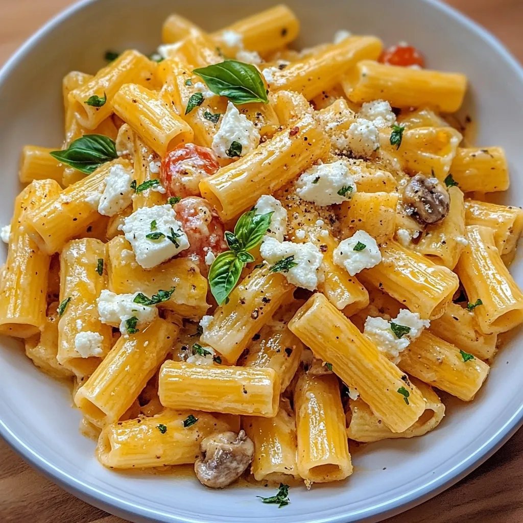 Pasta mit Kürbissoße und Feta