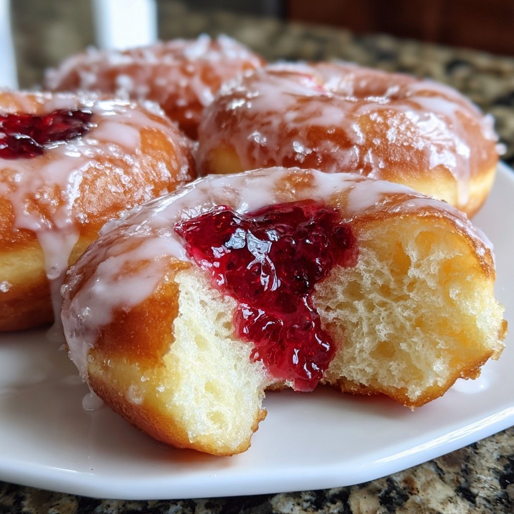 Klassische Deutsche Berliner Donuts Gefüllt mit Himbeermarmelade