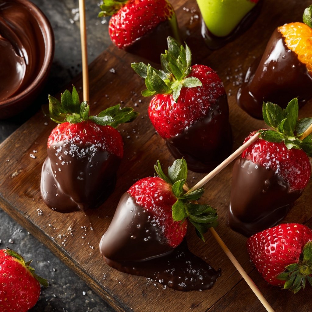 Schoko Obst Spieße als Dessert
