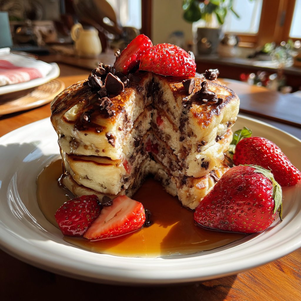 Erdbeere-Schokoladen-Stücke-Pfannkuchen