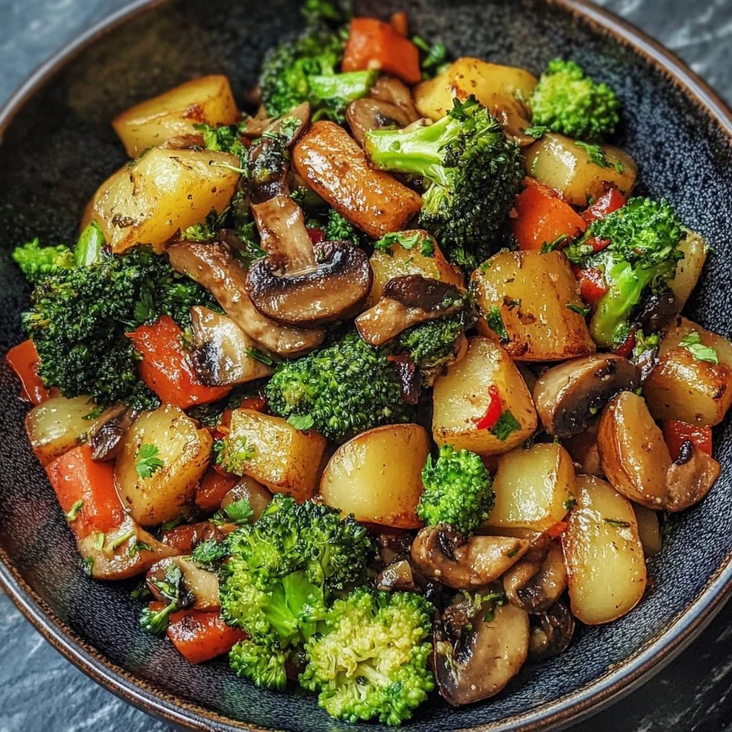 Brokkoli-Kartoffel-Pfanne mit Pilzen