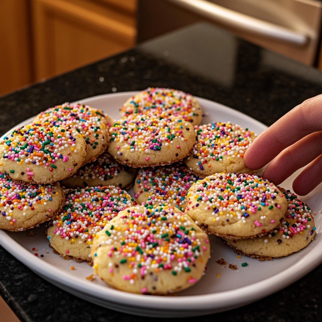 Zarte Butterplätzchen mit bunten Streuseln
